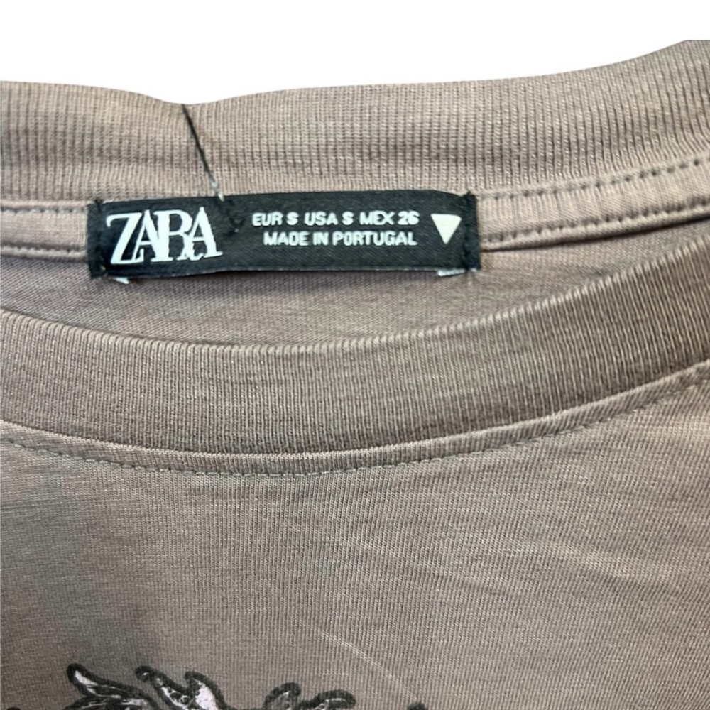 Zara Brown Short Sleeve Oversized Tee with Graphic Design - Picture 3 of 5